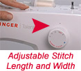 Adjustable stitch width and length